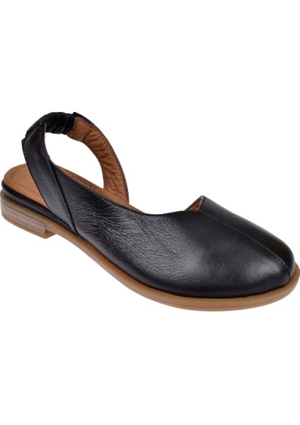 Hakiki Deri Düz Kadın Sandalet BEE-2000 Siyah