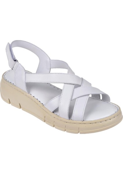 Hakiki Deri Comfort Kadın Sandalet PLM-2426 Beyaz