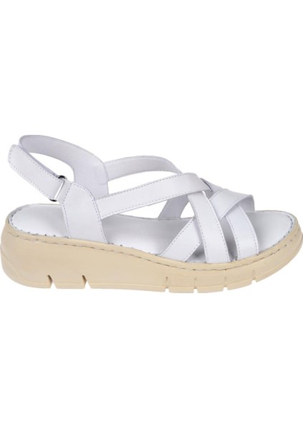 Hakiki Deri Comfort Kadın Sandalet PLM-2426 Beyaz fiyatları