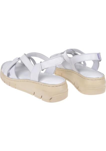 Hakiki Deri Comfort Kadın Sandalet PLM-2426 Beyaz indirimleri