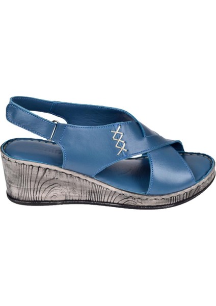 Hakiki Deri Comfort Kadın Sandalet Plm-12 Mavi fiyatları
