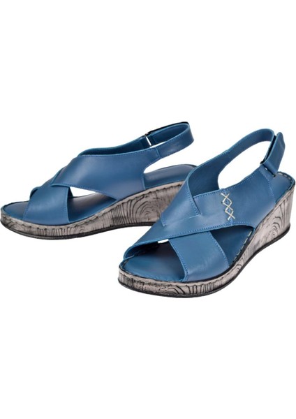 Hakiki Deri Comfort Kadın Sandalet Plm-12 Mavi fırsatları