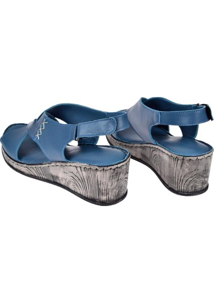 Hakiki Deri Comfort Kadın Sandalet Plm-12 Mavi indirimleri