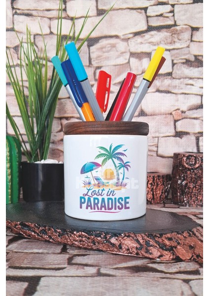 Lost In Paradise Baskılı Seramik Kalemlik Masaüstü Düzenleyici