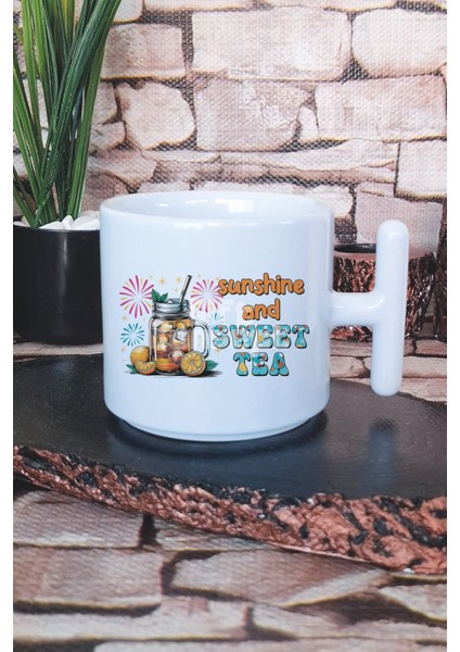 Drink Up Beaches Baskılı T Kulplu Latte Fincanı Kupa Bardak