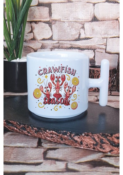 Crawfish Season Preppy Baskılı T Kulplu Latte Fincanı Kupa Bardak