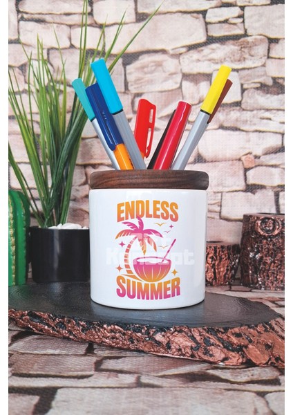 Endless Summer Baskılı Seramik Kalemlik Masaüstü Düzenleyici
