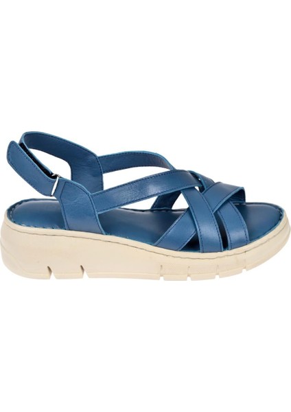 Hakiki Deri Comfort Kadın Sandalet PLM-2426 Kot Mavi fiyatları