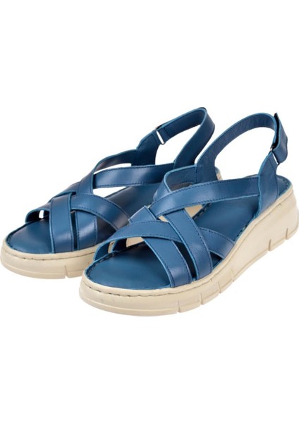 Hakiki Deri Comfort Kadın Sandalet PLM-2426 Kot Mavi fırsatları