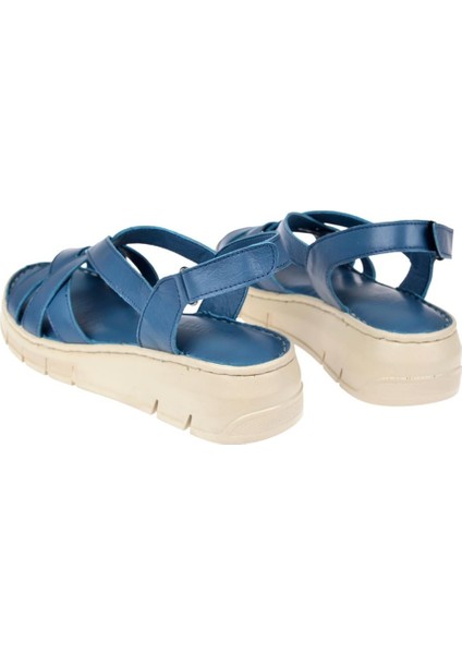 Hakiki Deri Comfort Kadın Sandalet PLM-2426 Kot Mavi indirimleri
