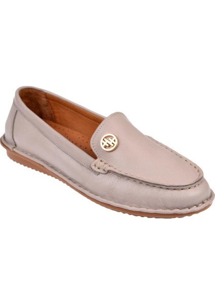 %100 Deri Comfort Kadın Babet BEE-228 Silver