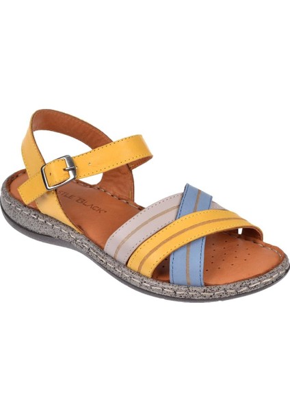 Hakiki Deri Comfort Kadın Sandalet CB-22382 Sarı Multi