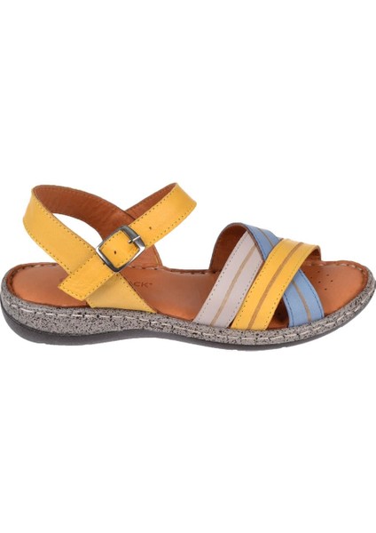 Hakiki Deri Comfort Kadın Sandalet CB-22382 Sarı Multi fiyatları