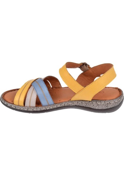 Hakiki Deri Comfort Kadın Sandalet CB-22382 Sarı Multi modelleri