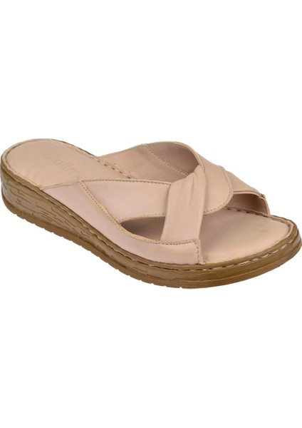 Hakiki Deri Comfort Kadın Terlik Plm-17 Bej
