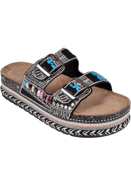 Platform Taban Taşlı Kadın Terlik ZM-2520 Siyah