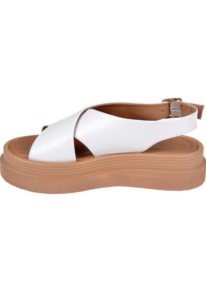 Hakiki Deri Kalın Taban Kadın Sandalet BEL-14748 Beyaz modelleri