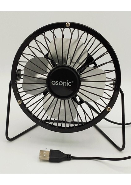 Mini Metal Fan Vantilatör, USB Girişli, Siyah, Taşınabilir ve Hafif Tasarım