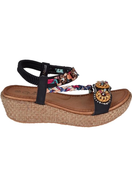 Taşlı Dolgu Taban Kadın Sandalet GJ-153-2 Siyah fiyatları