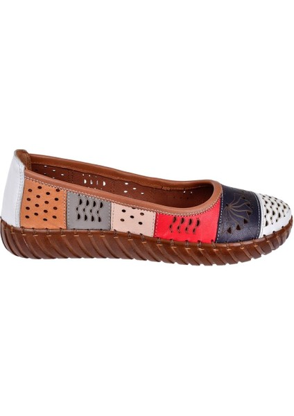 Hakiki Deri Comfort Kadın Babet AHU-6031 Beyaz Multi fiyatları