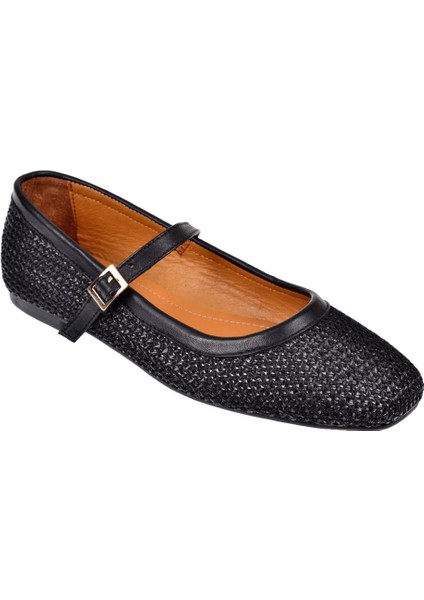 Içi Deri Hasır Kadın Babet DUR-902 Siyah Hasır