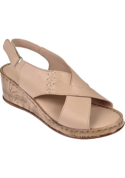 Hakiki Deri Comfort Kadın Sandalet Plm-12 Bej