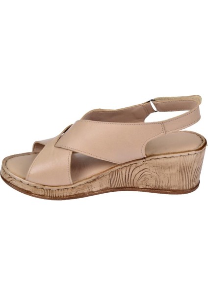 Hakiki Deri Comfort Kadın Sandalet Plm-12 Bej modelleri