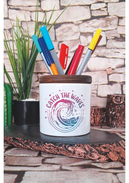 Catch The Waves Baskılı Seramik Kalemlik Masaüstü Düzenleyici