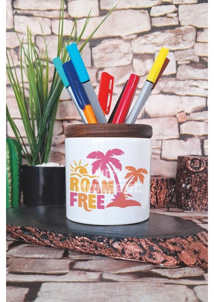 Roam Free Baskılı Seramik Kalemlik Masaüstü Düzenleyici