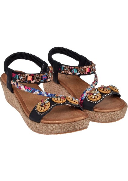 Taşlı Dolgu Taban Kadın Sandalet GJ-153-2 Siyah fırsatları