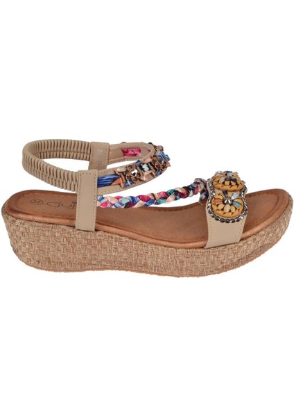 Taşlı Dolgu Taban Kadın Sandalet GJ-153-2 Bej fiyatları