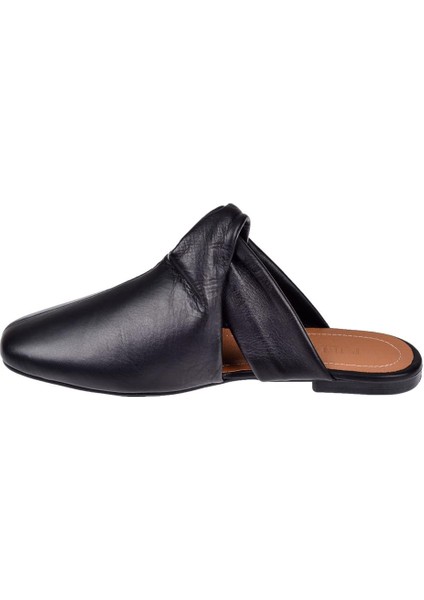 Hakiki Deri Düz Kadın Terlik DUR-2547 Siyah modelleri