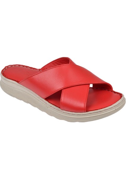 Hakiki Deri Comfort Kadın Terlik Plm-45 Kırmızı