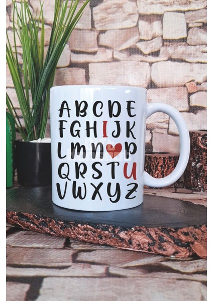 Alfabe I Love You Baskılı Sevgiliye Hediye Kupa Bardak