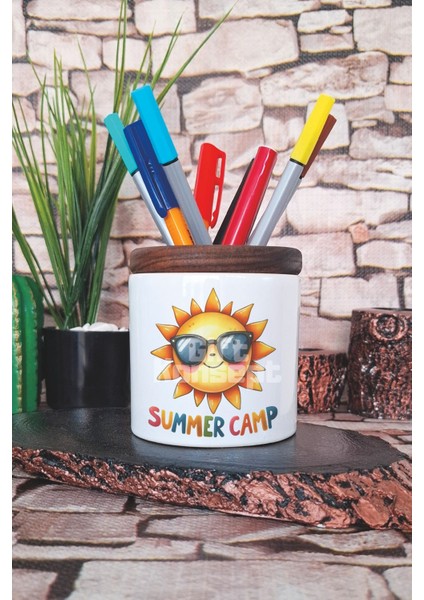 Summer Camp Baskılı Seramik Kalemlik Masaüstü Düzenleyici