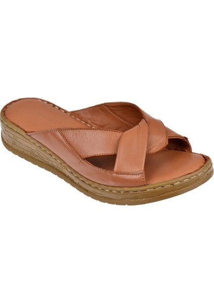 Hakiki Deri Comfort Kadın Terlik Plm-17 Taba