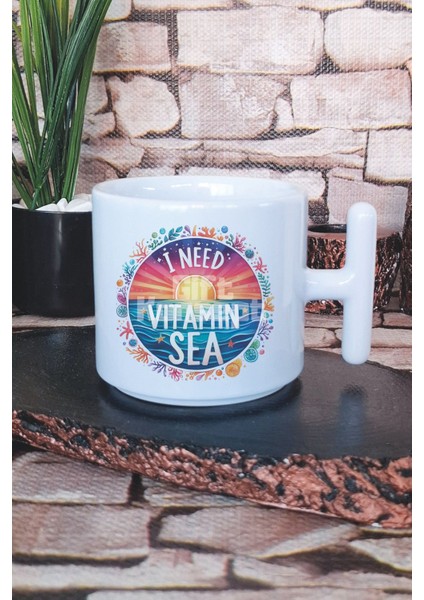I Need Vitamin Sea Baskılı T Kulplu Latte Fincanı Kupa Bardak