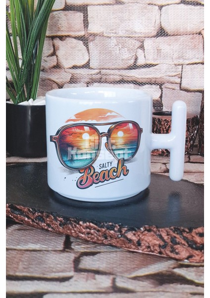 Salty Beach Baskılı T Kulplu Latte Fincanı Kupa Bardak