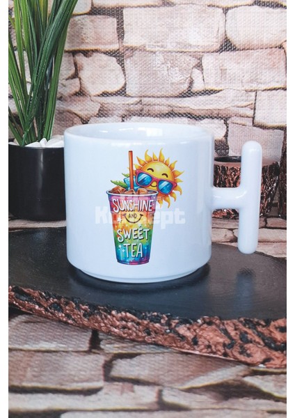 Sunshine And Sweet Tea Baskılı T Kulplu Latte Fincanı Kupa Bardak