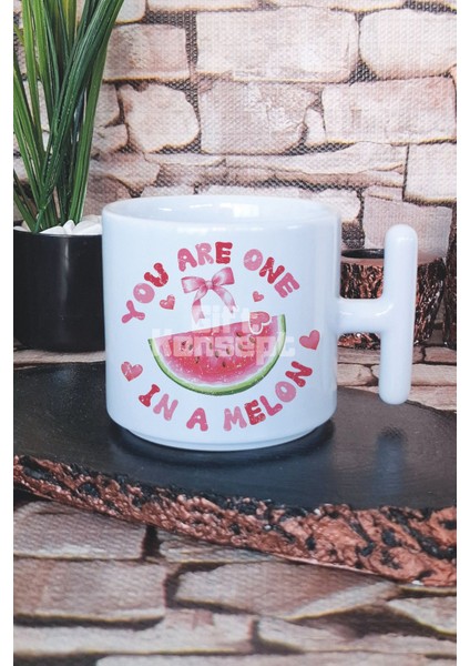 You Are One In A Melon Baskılı T Kulplu Latte Fincanı Kupa Bardak
