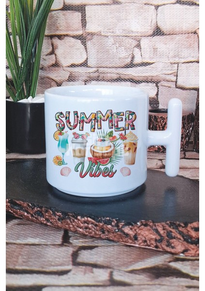 Sunshine And Sweet Tea Limon Baskılı T Kulplu Latte Fincanı Kupa Bardak