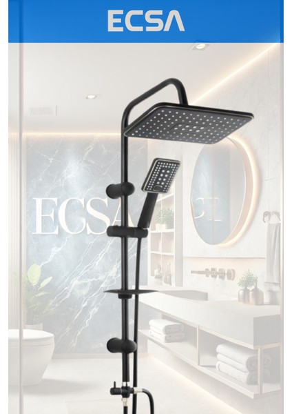 Siyah Lüx Kare Dizayn Robot Duş Seti, Banyo Bataryası, Lavabo Bataryası 3'lü Set fiyatları