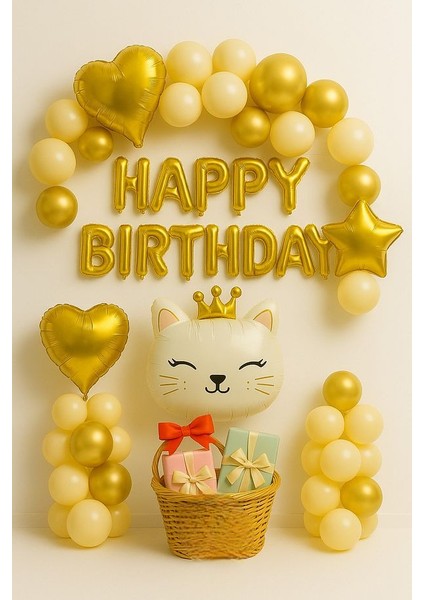 Taçlı Prenses Kedi Doğum Günü Balon Süsleme Seti