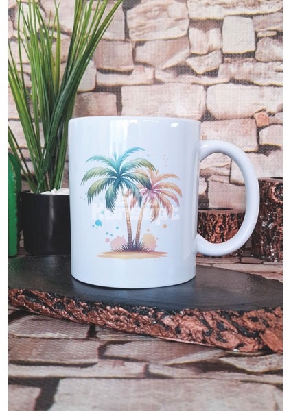 Margarita Kokteyl ve Tropikal Çiçek Baskılı Hediyelik Kupa Bardak