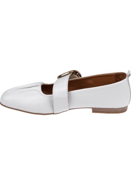 Hakiki Deri Önü Büzgülü Kadın Babet BEL-108 Beyaz modelleri