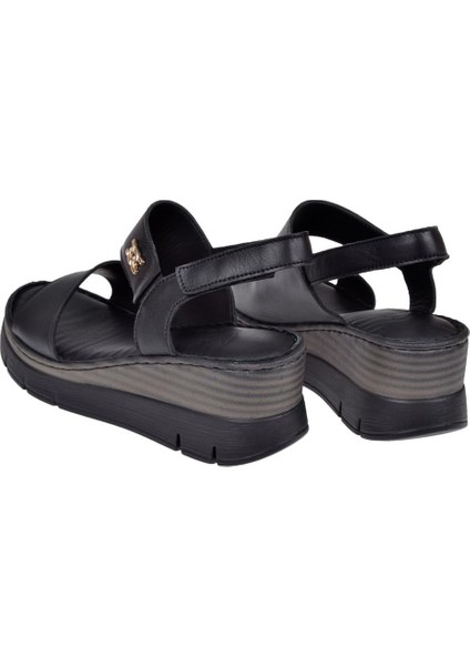 Hakiki Deri Dolgu Taban Kadın Sandalet BEE-1127 Siyah indirimleri
