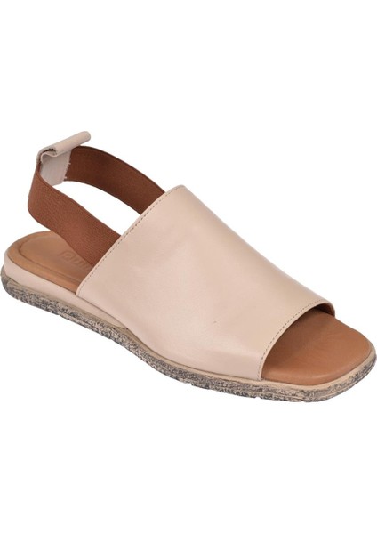 Hakiki Deri Lastikli Kadın Sandalet BEL-744 Bej