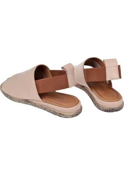 Hakiki Deri Lastikli Kadın Sandalet BEL-744 Bej indirimleri