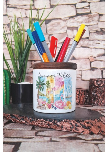 Summer Vibes Baskılı Seramik Kalemlik Masaüstü Düzenleyici