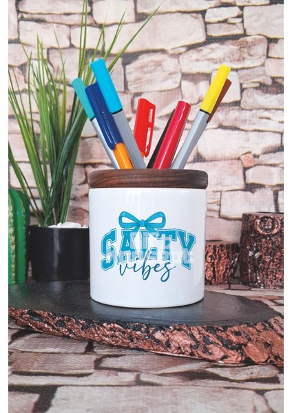 Coquette Salty Vibes Baskılı Seramik Kalemlik Masaüstü Düzenleyici